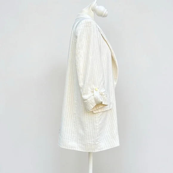 Zara Linen Blend Lightweight Open Front Blazer in Cream Pinstripe Sz Medium - Picture 12 of 16